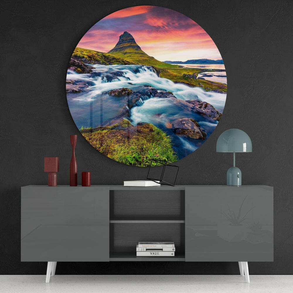Misty Mountain Valley Glass Wall Art