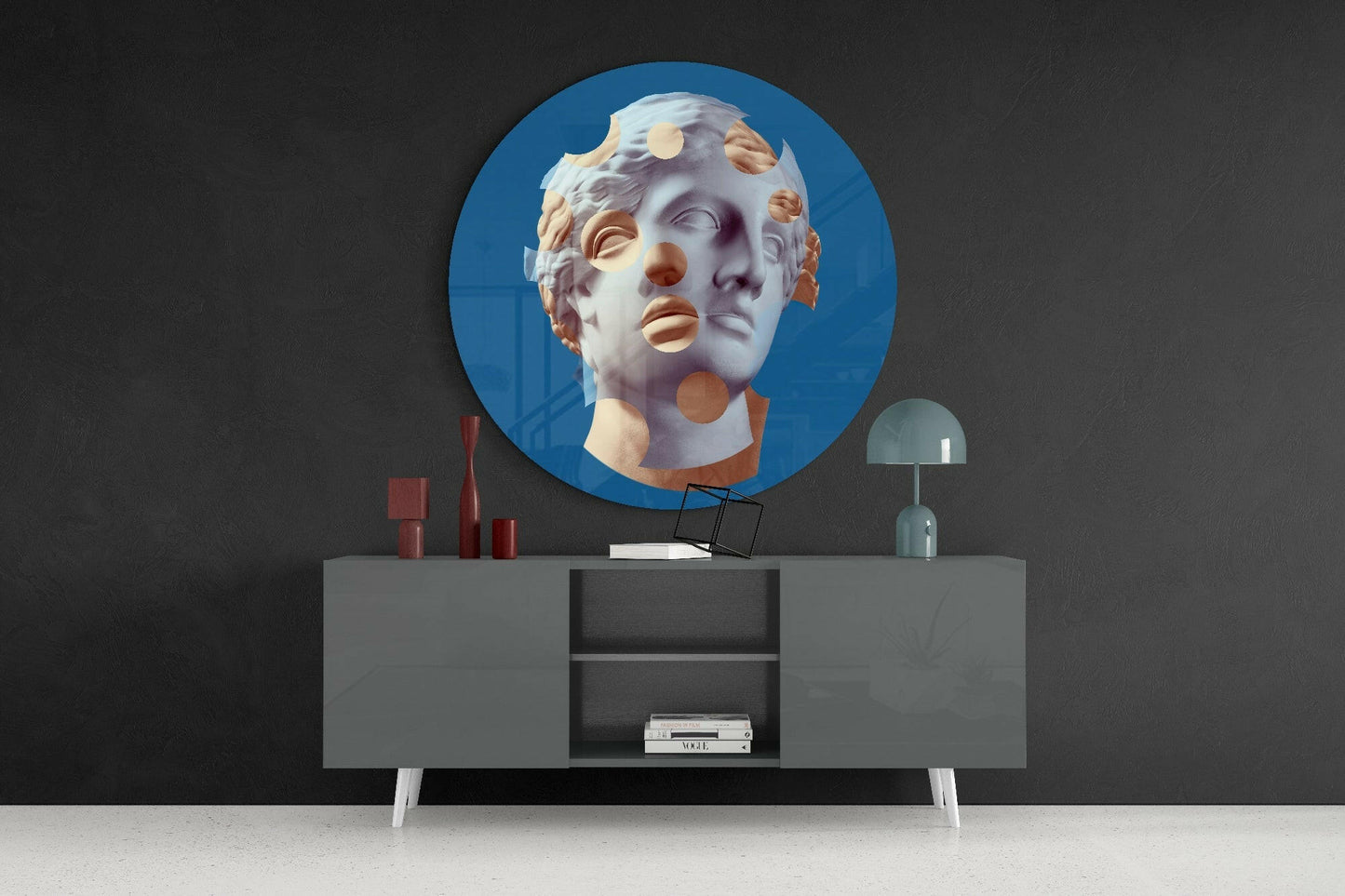 Dotted Statue Head Glass Wall Art