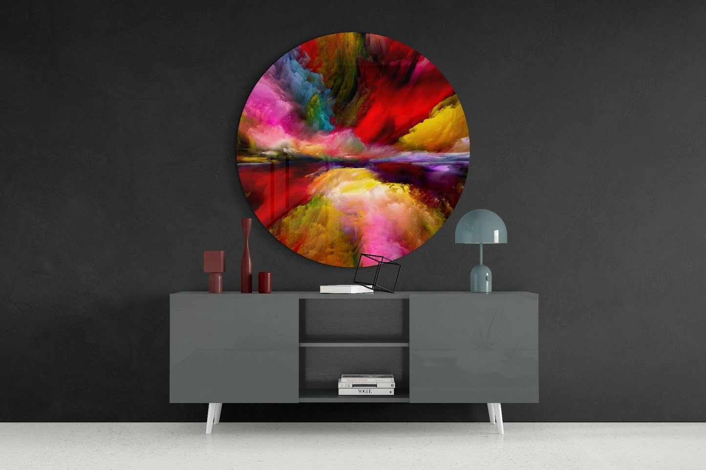 Crimson Rainbow Smoke Glass Wall Art