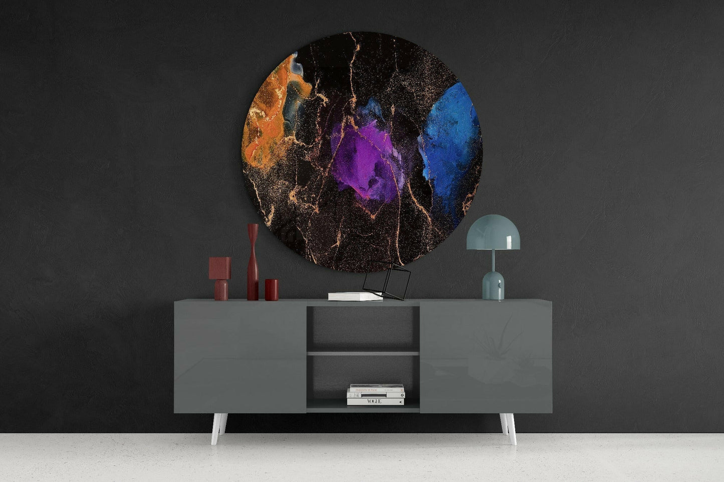 Purple Blue Gold Ink Abstract Glass Wall Art