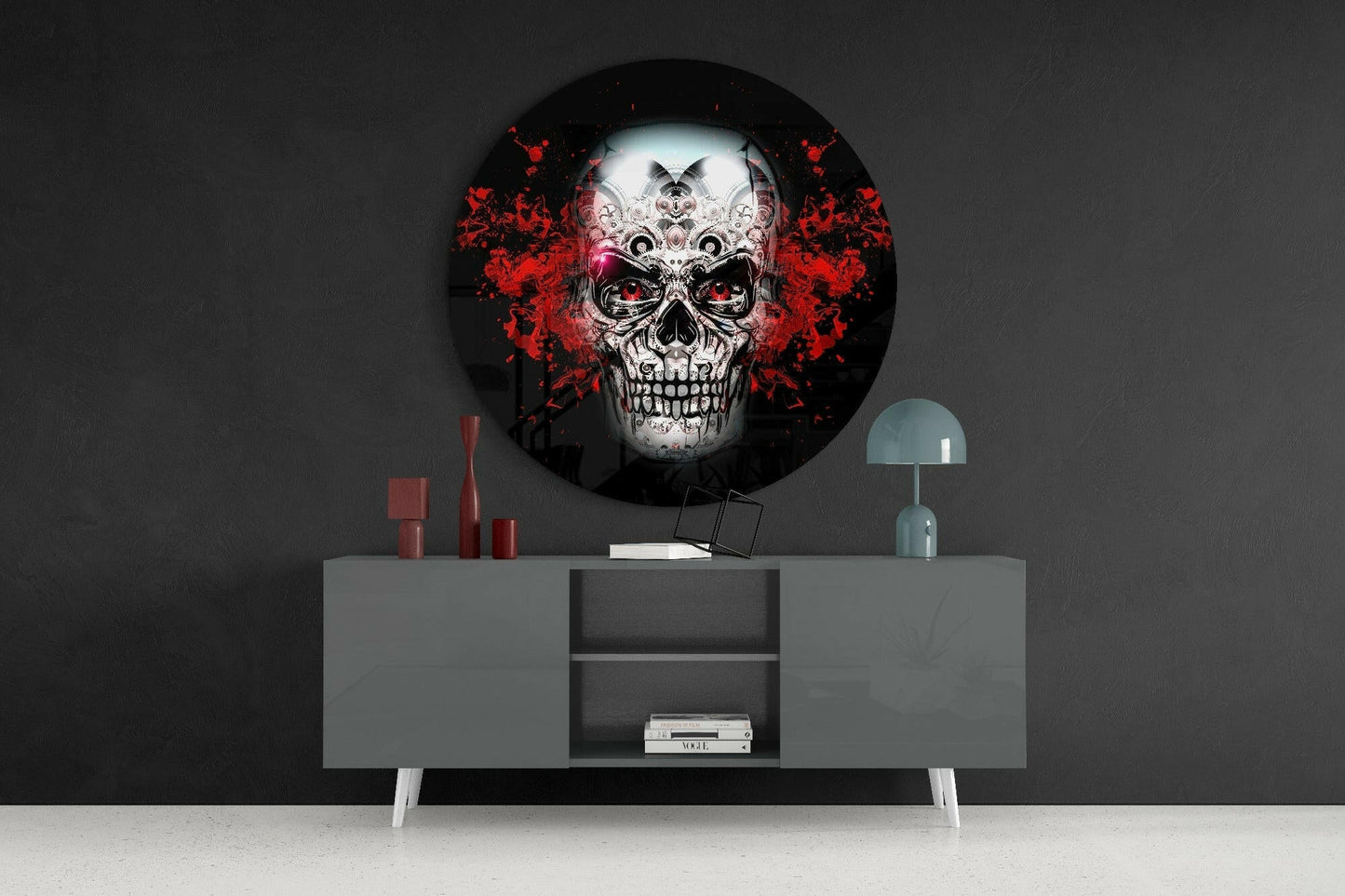 Crimson Sugar Skull Glass Wall Art