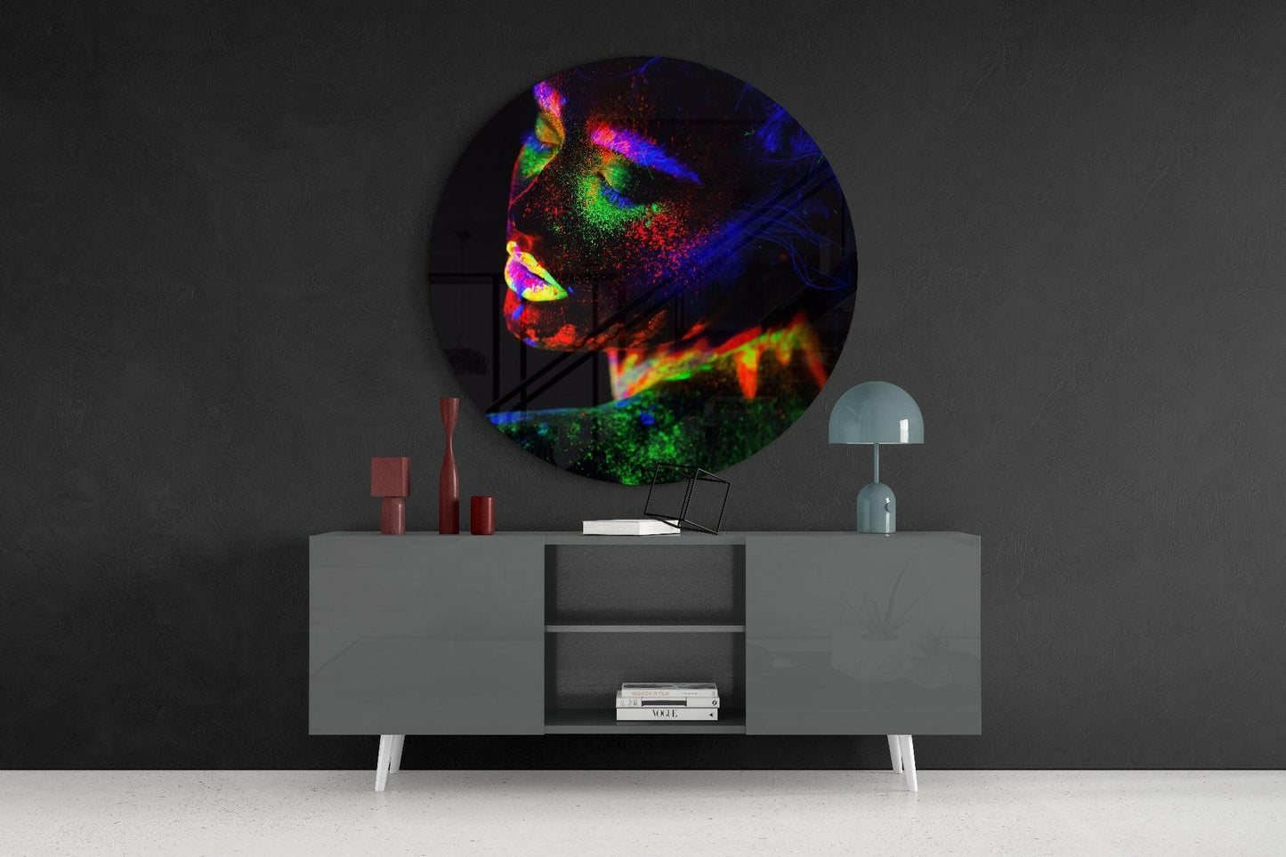 Neon Powder Burst Profile Glass Wall Art
