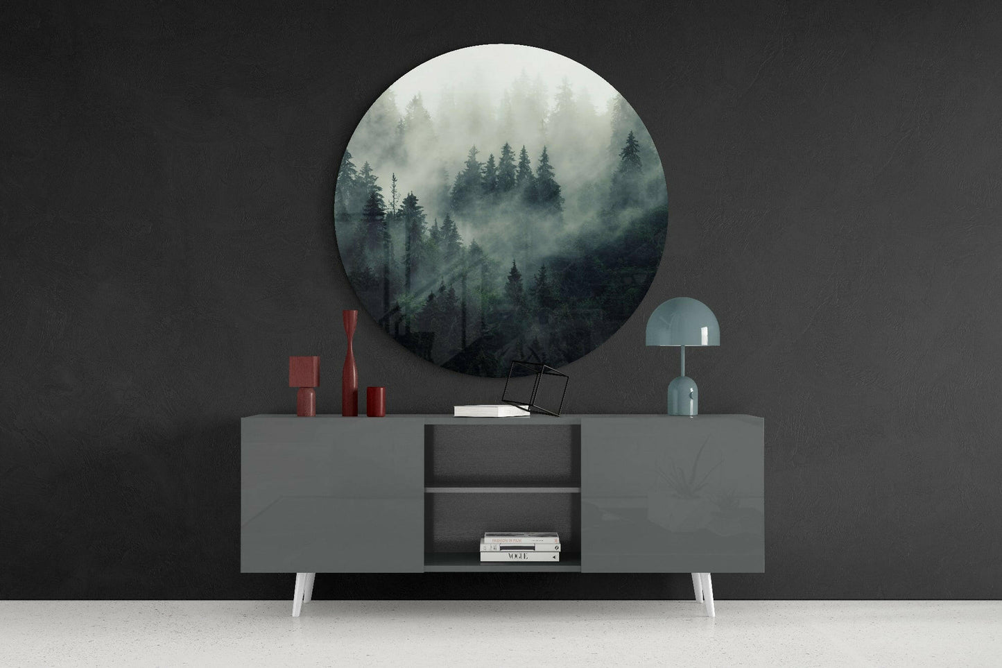 Misty Evergreen Forest Glass Wall Art
