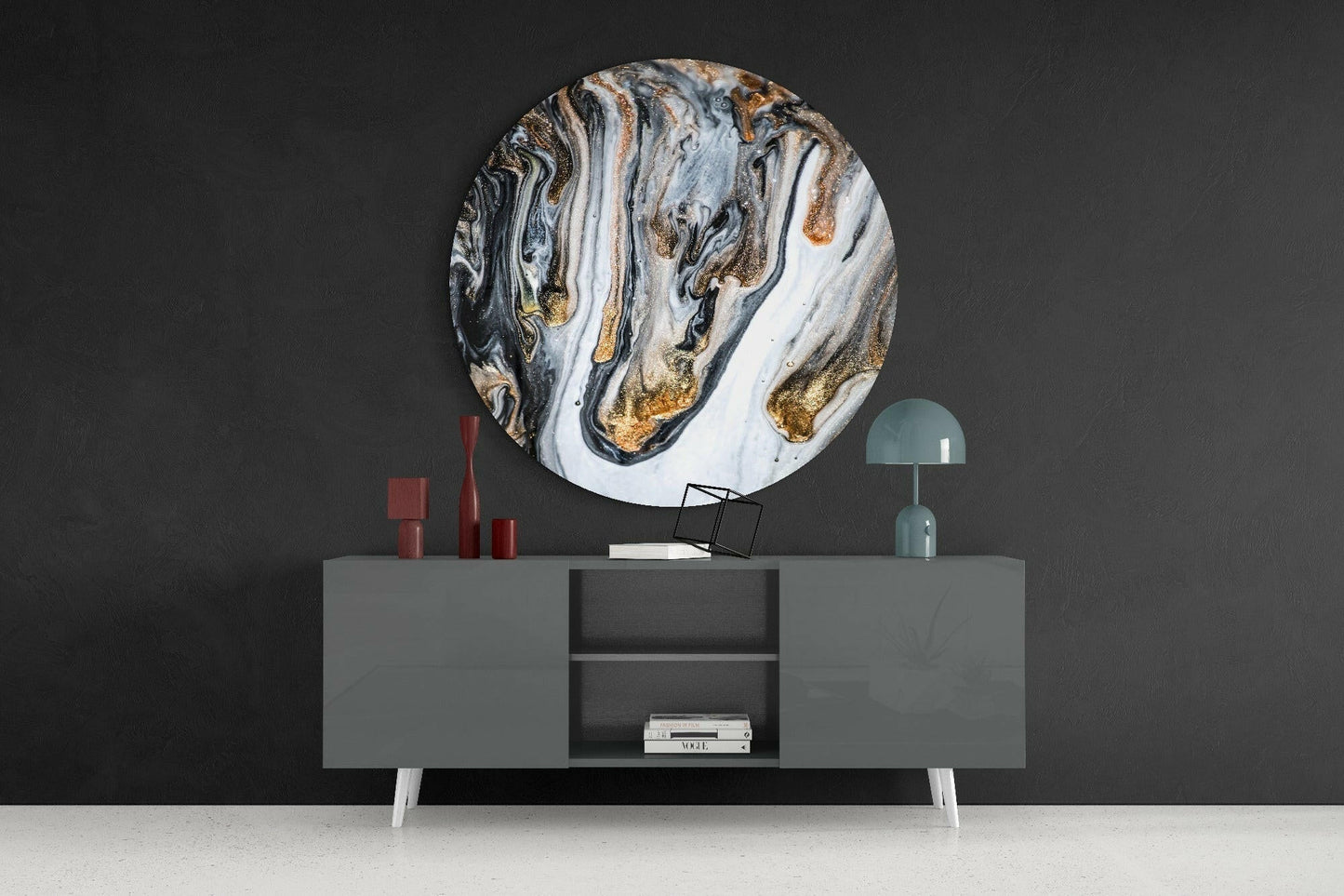 Gold Drip Black Marble Glass Wall Art