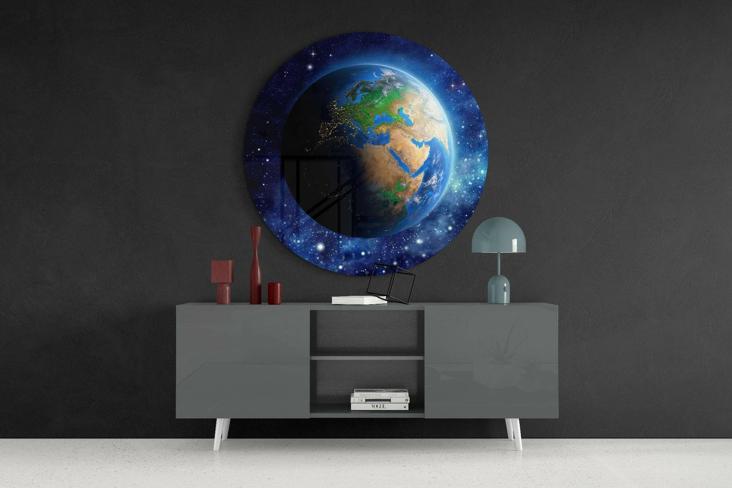 Round World Map Glass Wall Art