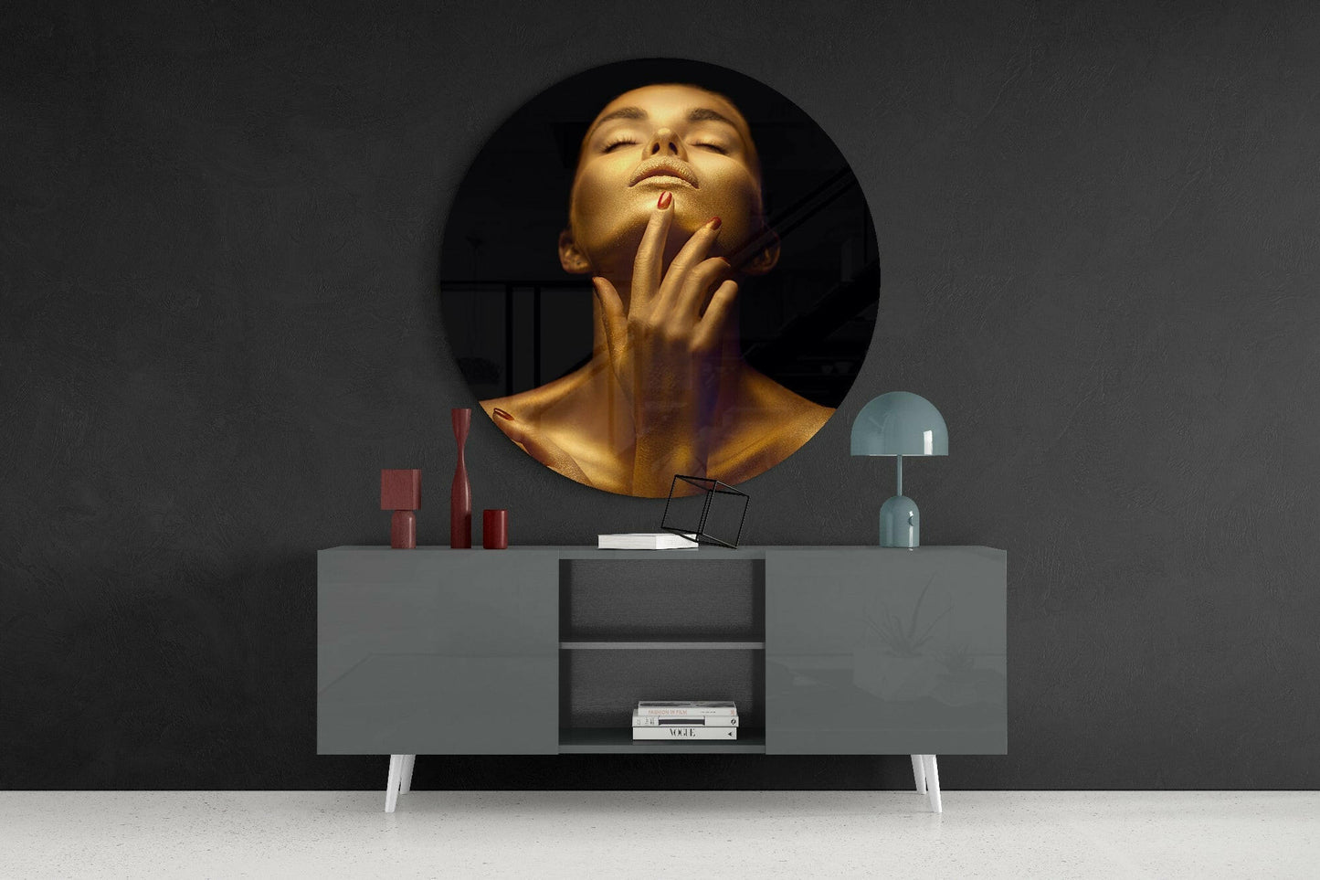 Golden Serenity Woman Glass Wall Art