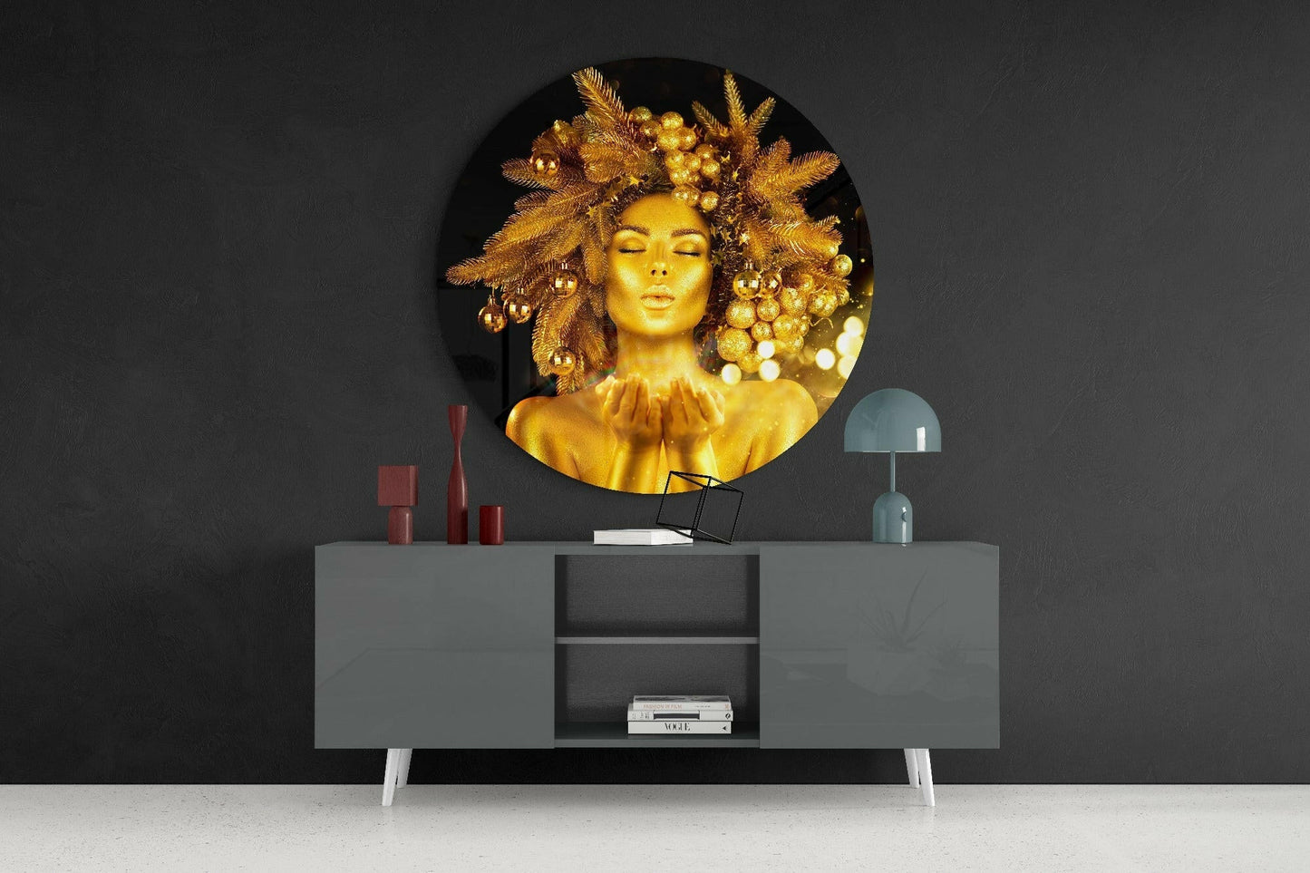 Gold Crown Woman Glass Wall Art