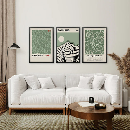 Sage Green Modern Exhibition Wall Art Set of 3