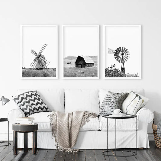 Black and White Farmhouse Wall Art Set of 3
