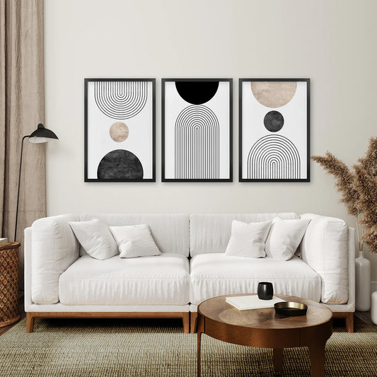 Neutral Mid-Century Modern Wall Art Set of 3, Boho Prints