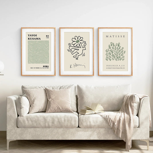 Sage Green Abstract Wall Art Set of 3, Modern Cutout Prints
