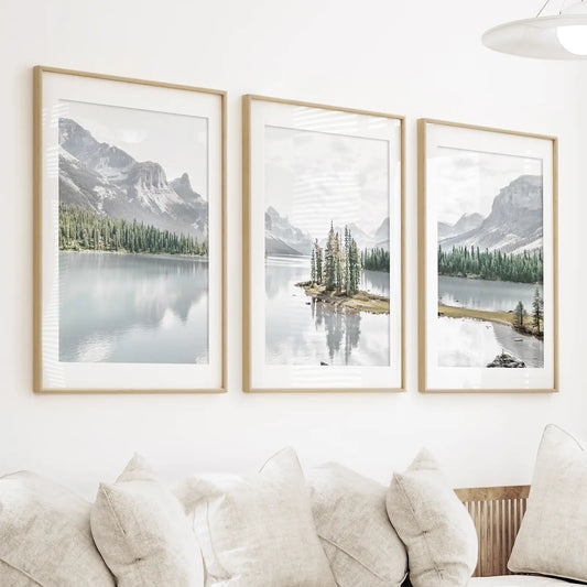 Mountain Lake Wall Art Set of 3 Nature Prints