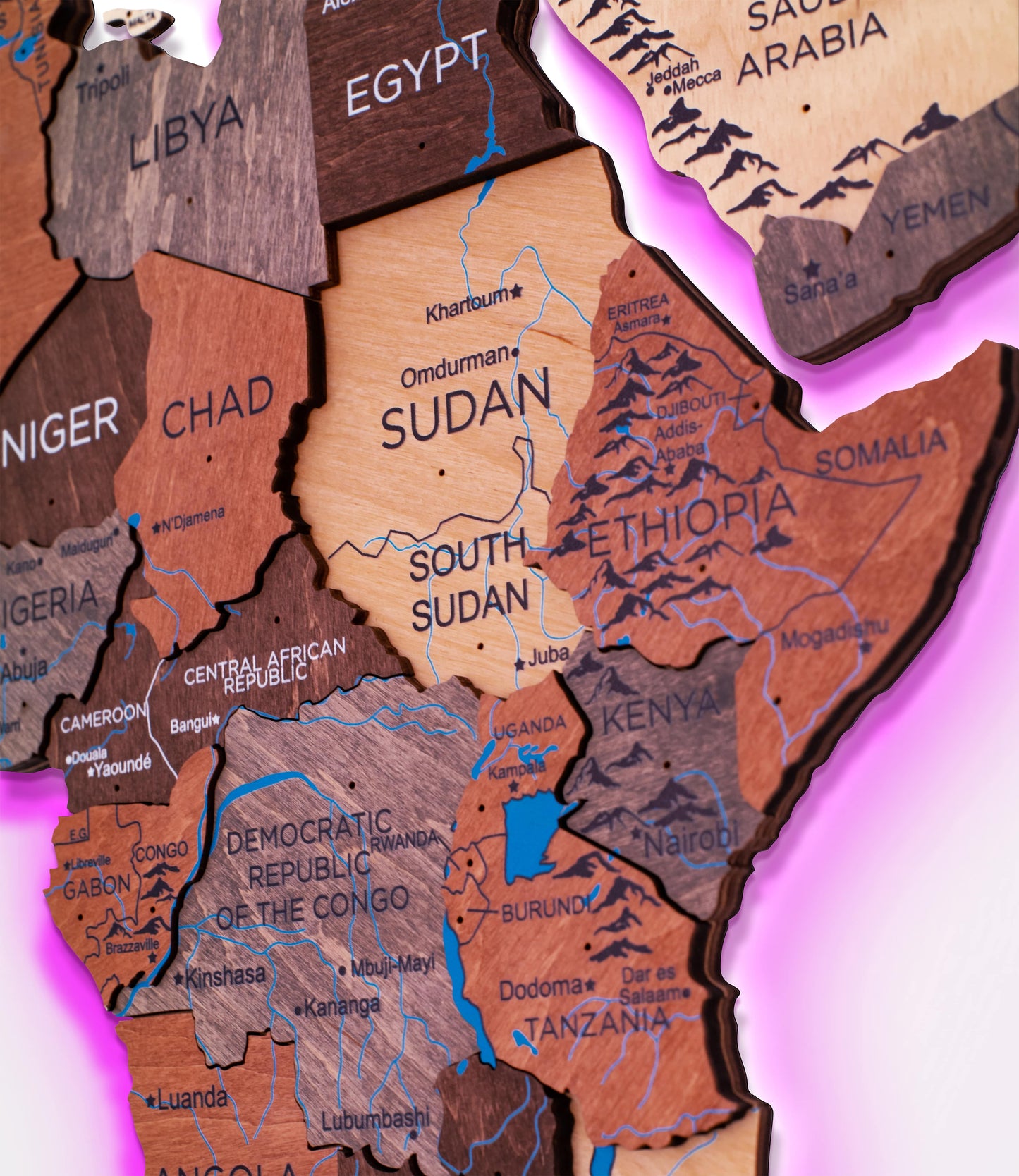 LED Wooden World Map Wall Art - Smokey
