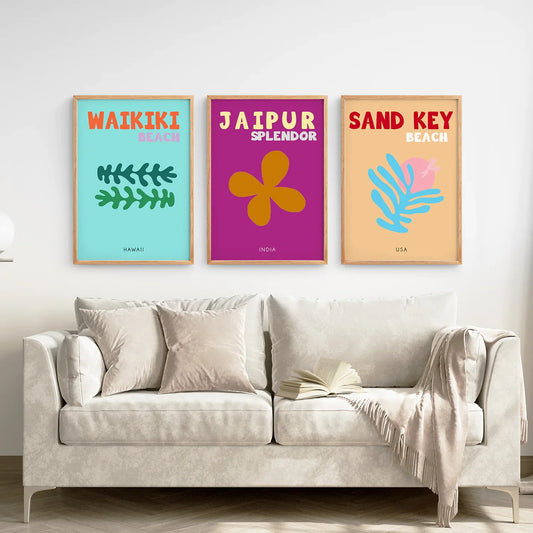 Y2k Summer Travel Wall Art Set of 3, Beach Poster Bundle
