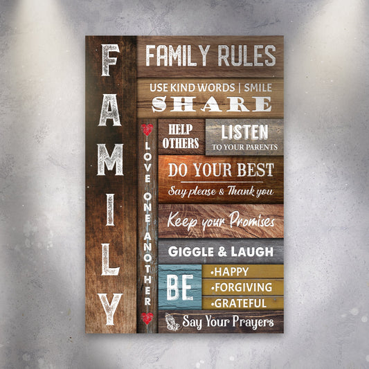 Use Kind Words Family Rules Canvas Sign