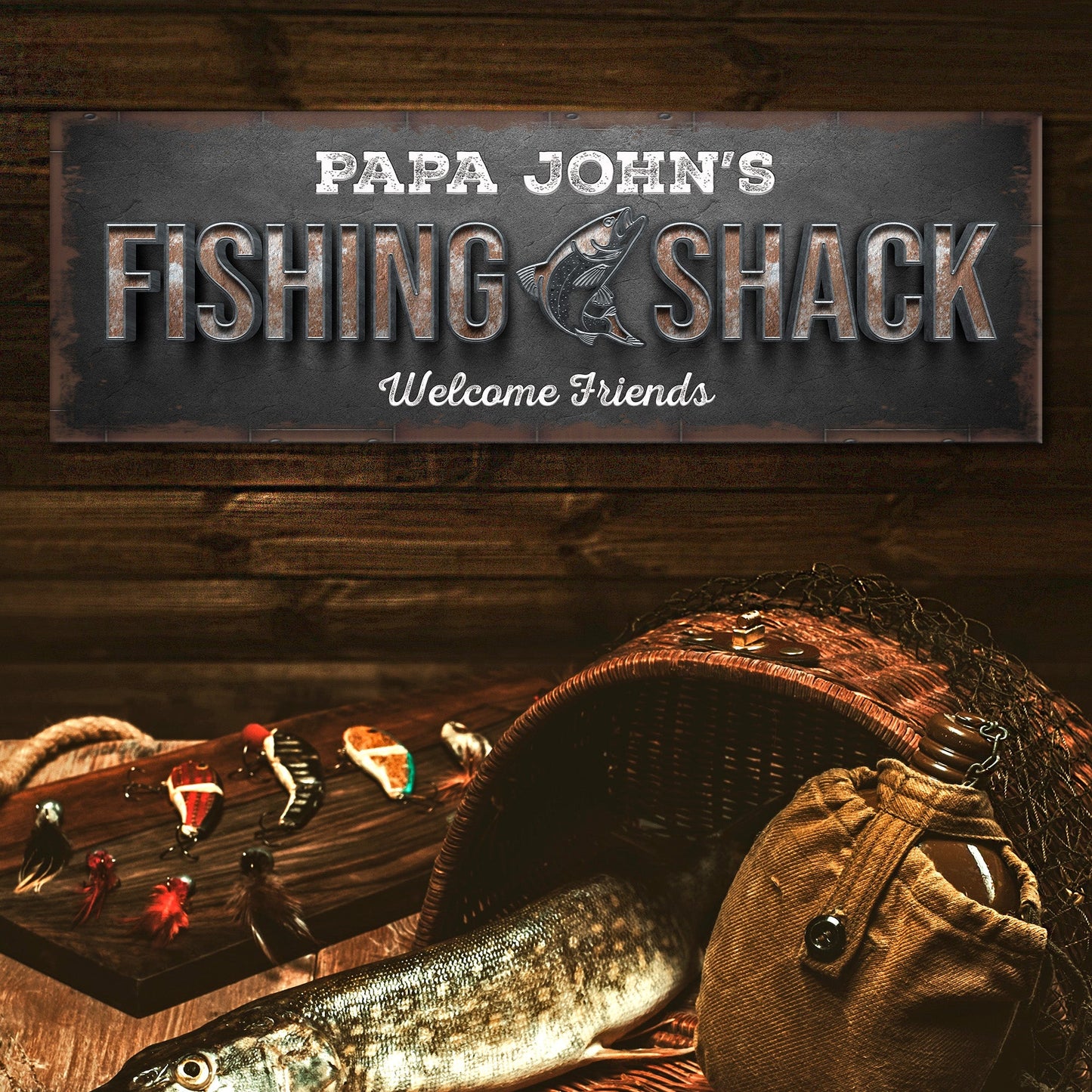 Fishing Shack Personalized Canvas Sign II