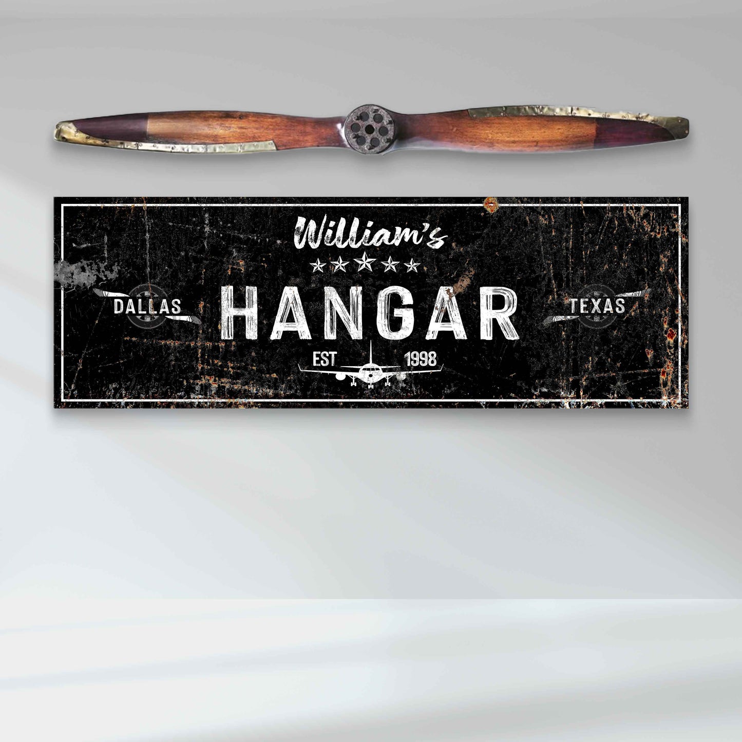 Airplane Hangar Personalized Canvas Sign II