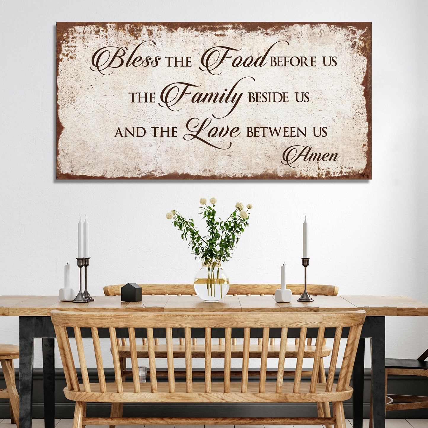 Bless Our Food Family And Love Canvas Wall Art