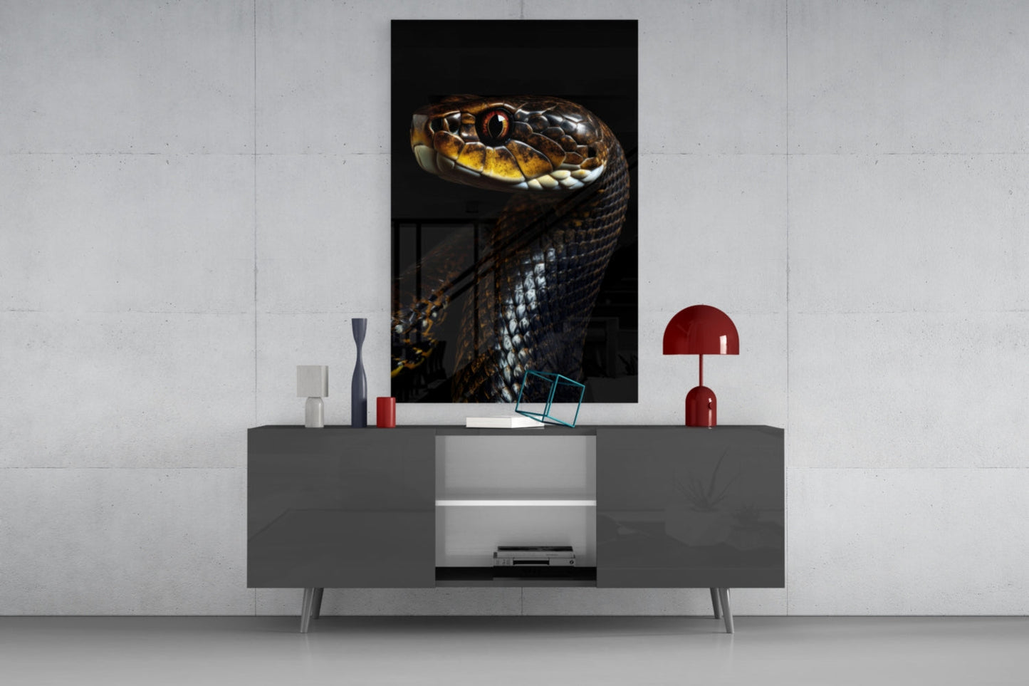 Golden-Eyed Black Snake Glass Wall Art