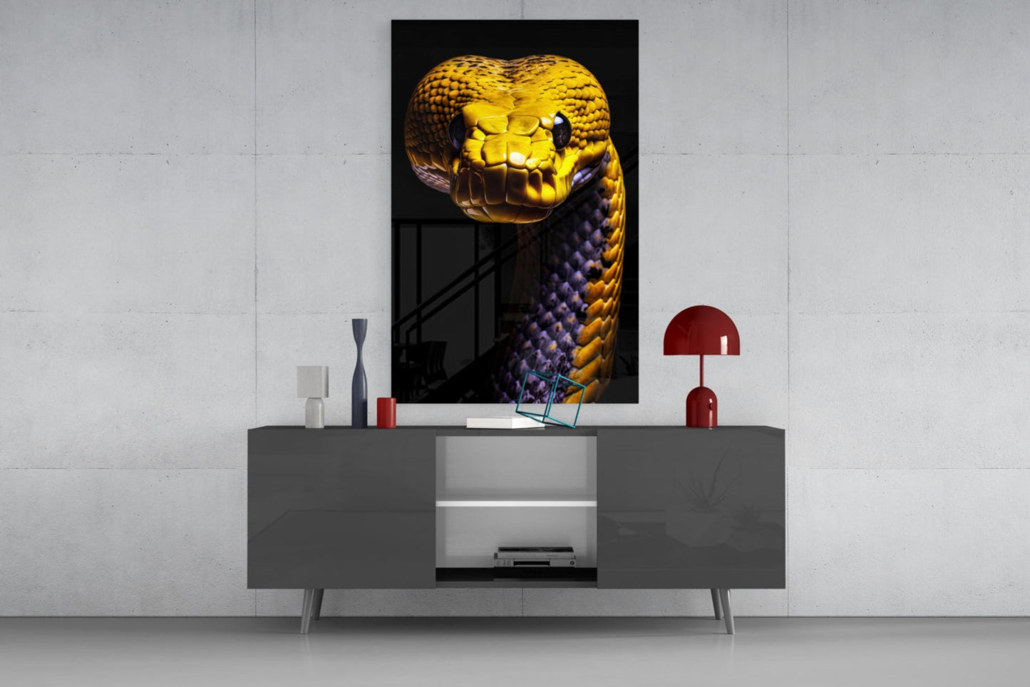 Golden Headed Snake Glass Wall Art
