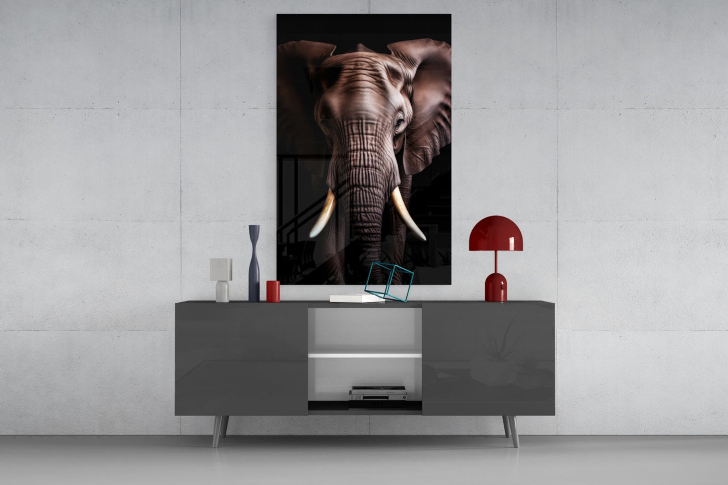 Wise Elephant Head-On Portrait Glass Wall Art