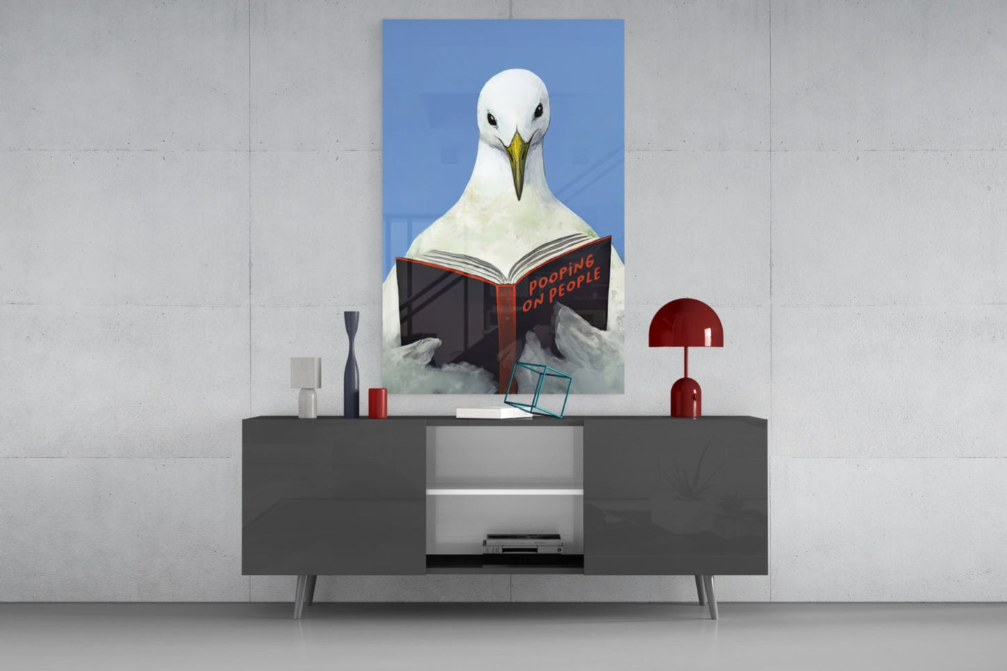 Wise Seagull Deep Blue Glass Wall Art