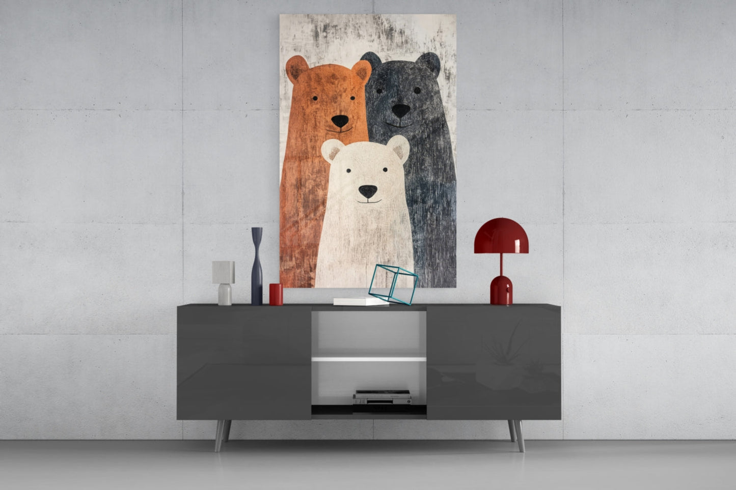 Bear Family Glass Wall Art