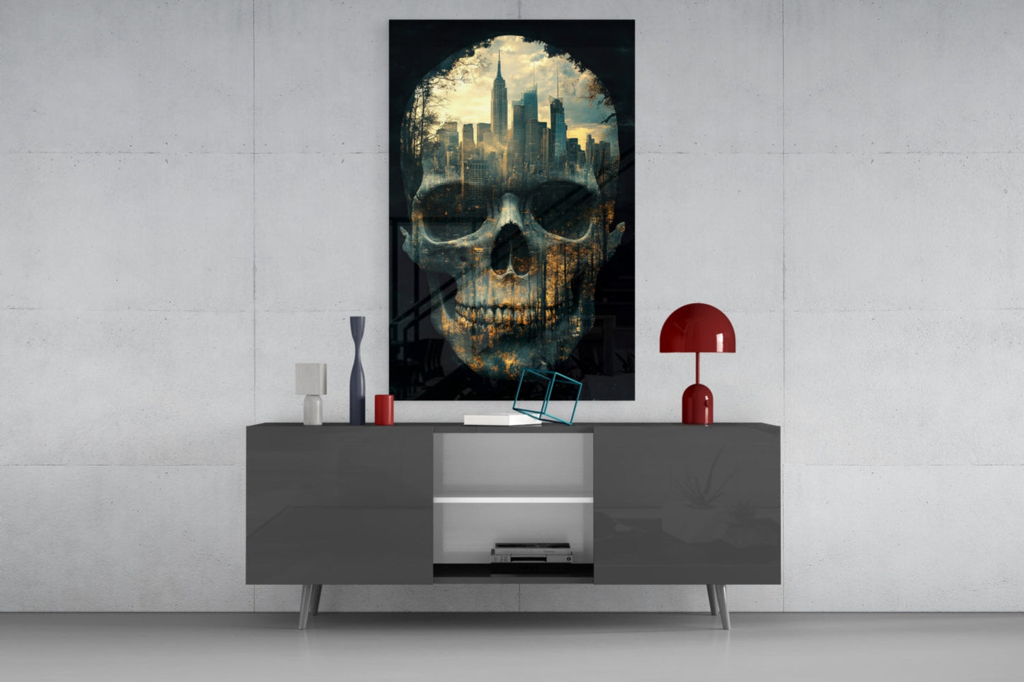 City Skull Glass Wall Art