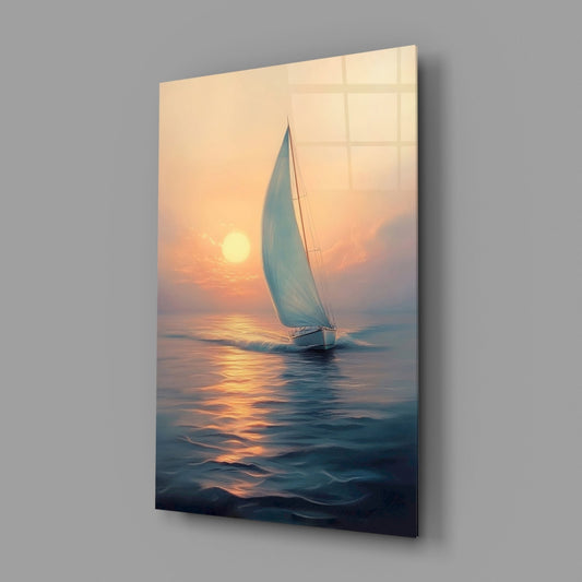 Sunset Sailboat Glass Wall Art