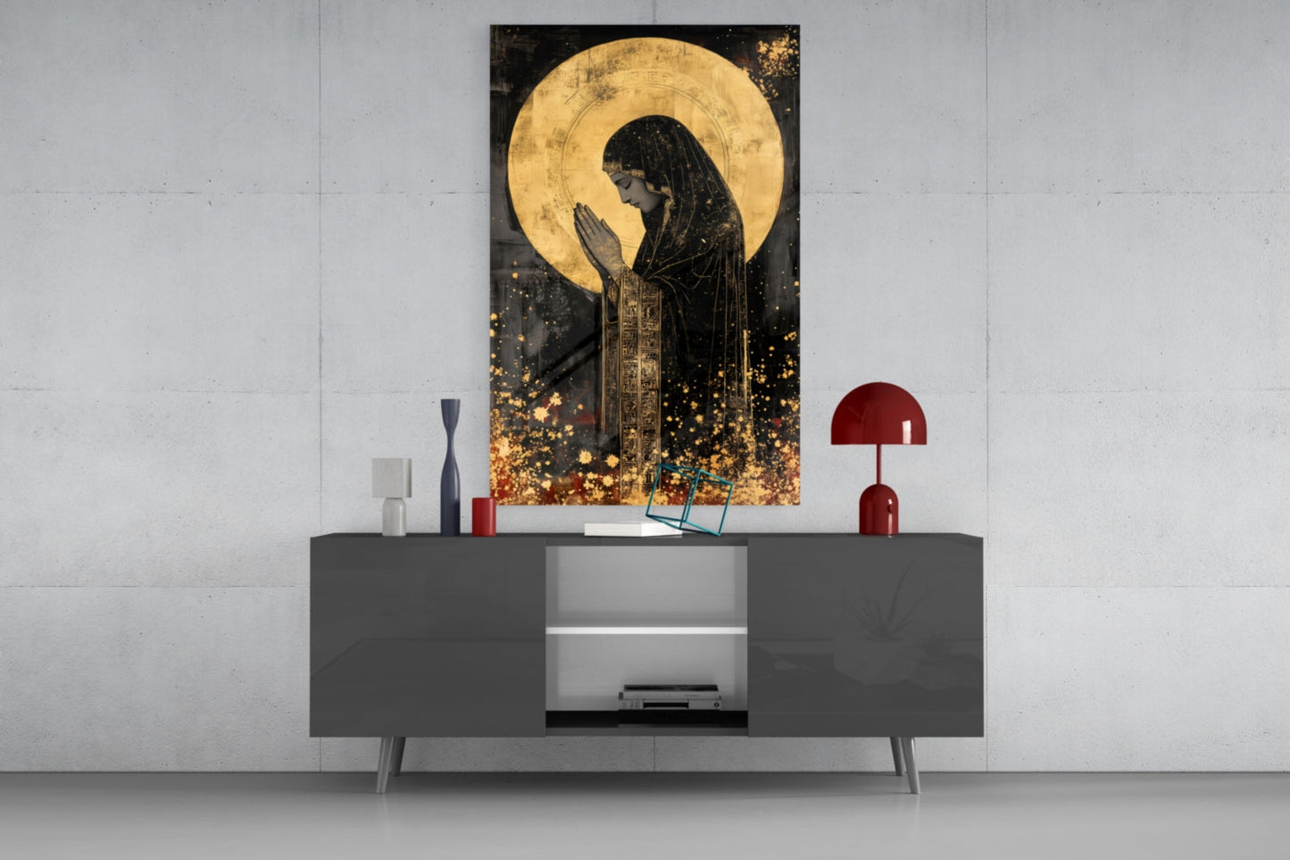 Golden Prayers of Mary Glass Wall Art