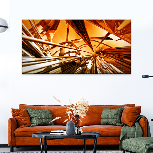 3D Gold Metallic Lines Abstract Canvas Wall Art