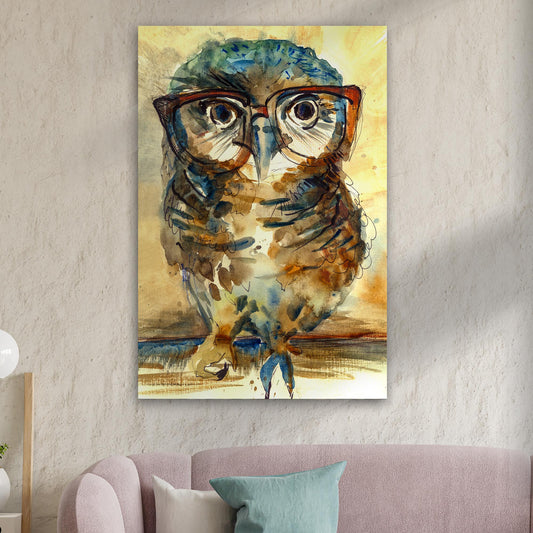 Wise Owl Watercolor Portrait Canvas Wall Art