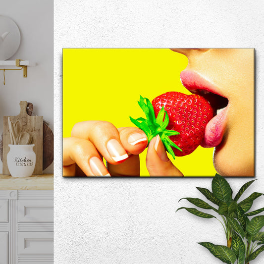 Strawberry Lips Pop Art Canvas Wall Art