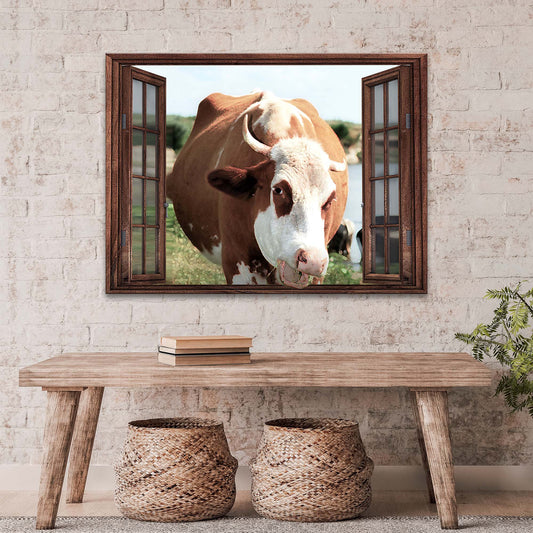 Cow at the Window canvas shown in a styled room setting, view 2