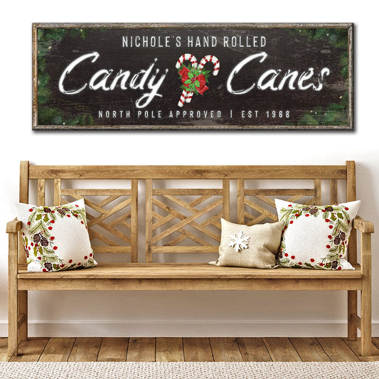 North Pole Candy Canes Christmas Canvas Sign