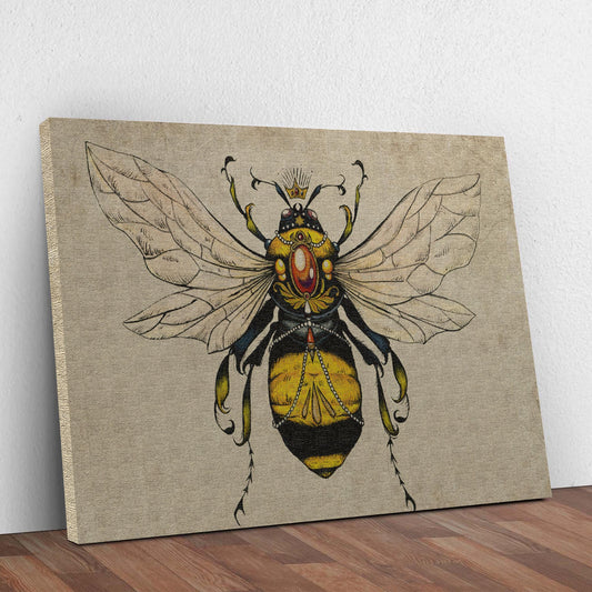 Jeweled Vintage Bee canvas shown at an angle to reveal the wrapped edge, view 2