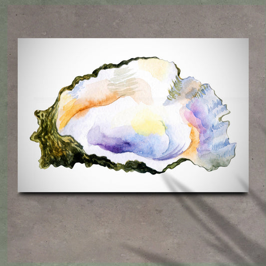 Pastel oyster shell canvas on a gray wall