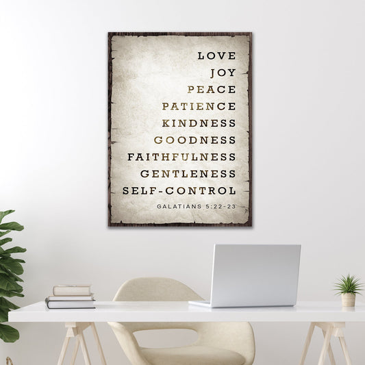 Fruit of the Spirit Vintage Cream canvas shown in a styled room setting, view 2