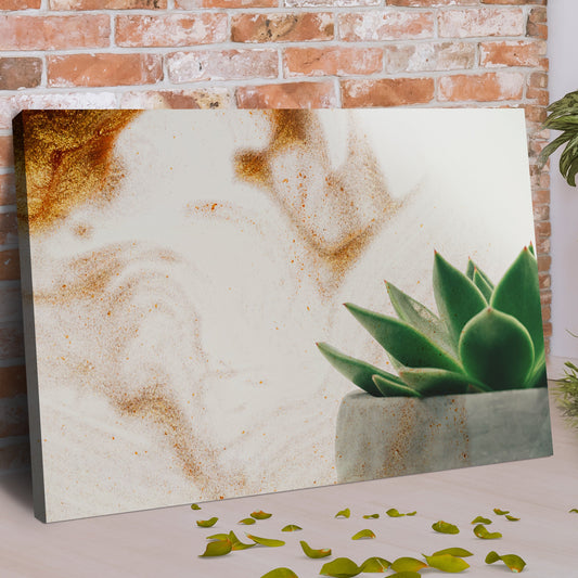 Succulent in a Stone Pot canvas shown at an angle to reveal the wrapped edge, view 2