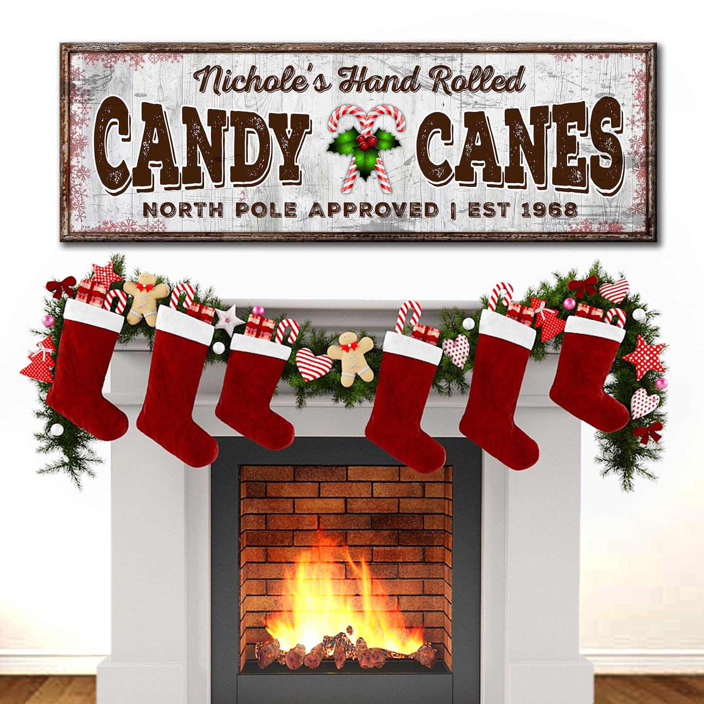 North Pole Candy Canes Christmas Canvas Sign