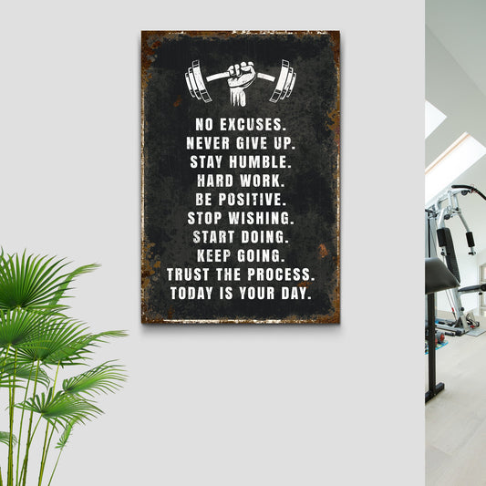 No Excuses Barbell Gym canvas shown in a styled room setting, view 2