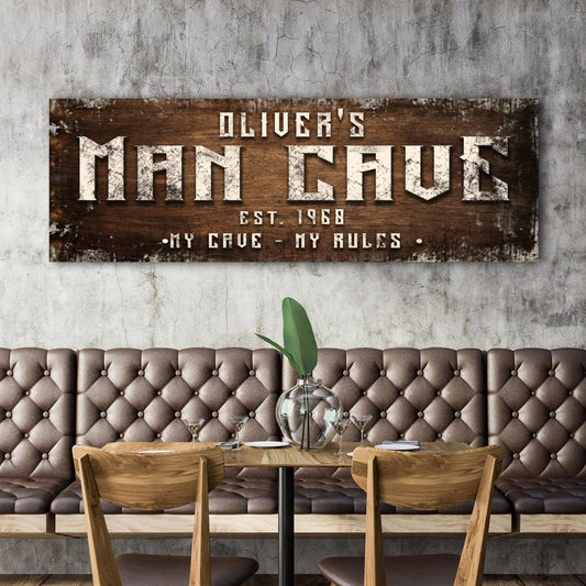 Man Cave My Cave My Rules Canvas Sign II