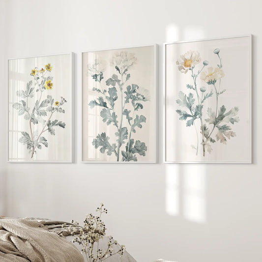 Meadow Flower Wall Art Set of 3 Watercolor Prints