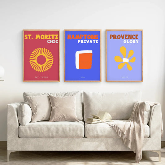 Maximalist Travel Wall Art Set of 3, Colorful Poster Bundle