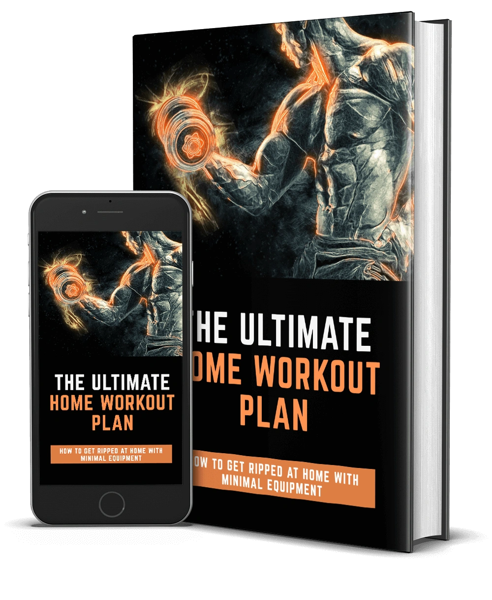 Ultimate Home Workout Plan on phone and hardcover — digital and print options for home workouts