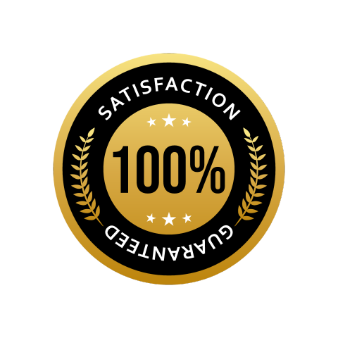 Gold and black badge with '100% Satisfaction Guaranteed' text on a white background