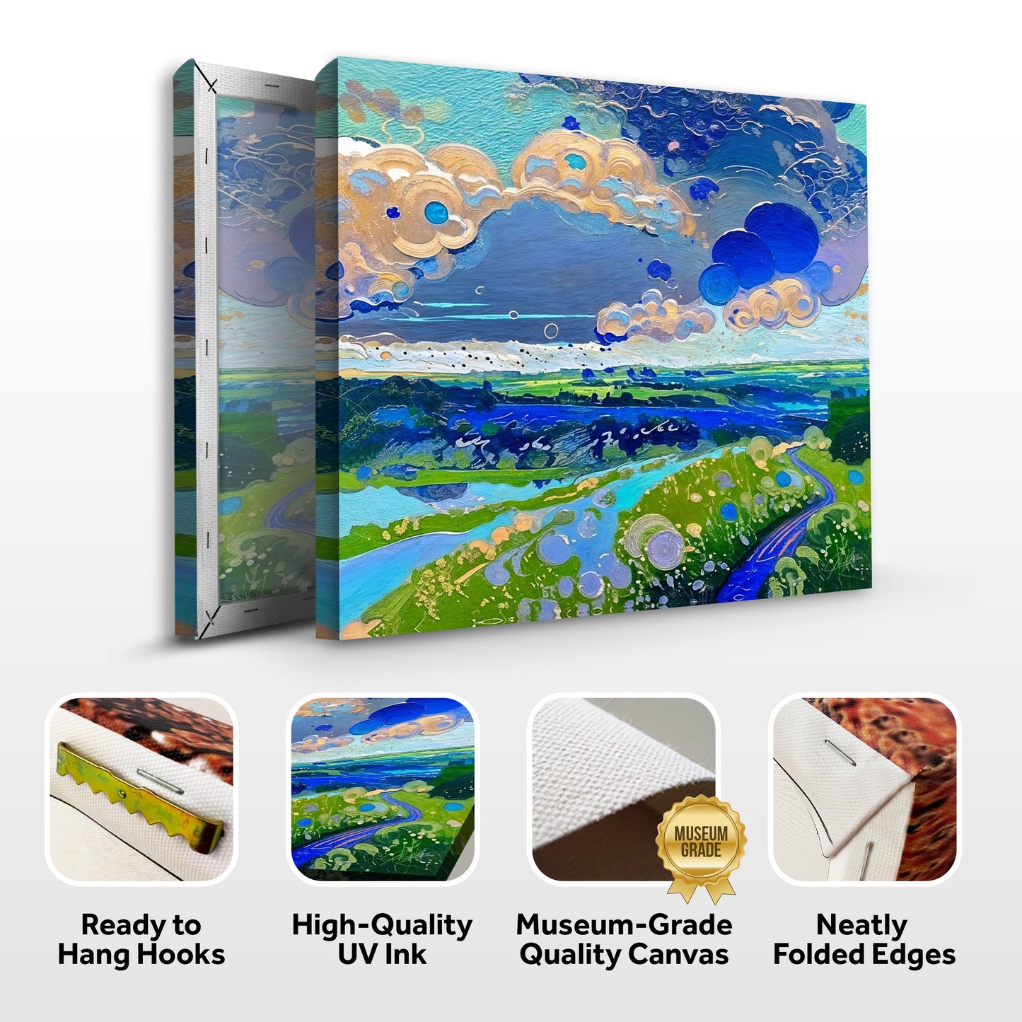 Cloud Dance Landscape Canvas Wall Art Green Fields