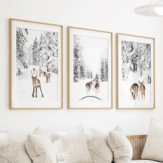 Winter Woodland Wall Art Set of 3 Fawn Prints