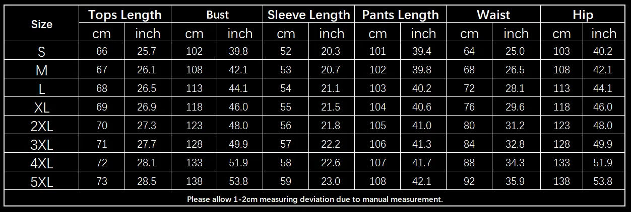 Women's plush pajama set size chart showing measurements S to 5XL in cm and inches