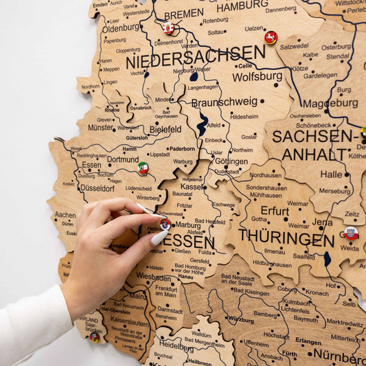 Wooden Germany Map Wall Art - Gold